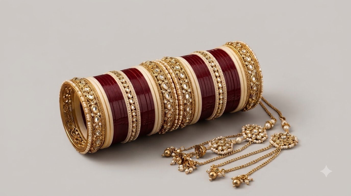 Maroon and gold bridal bangle set